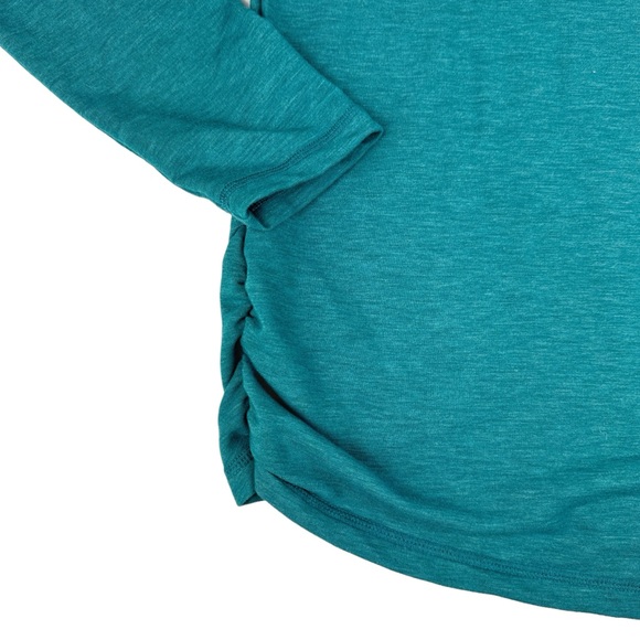 Danskin Crossover Top Large Raglan Sleeve Colonial Blue Tulip Hem Ruched Sides - Picture 11 of 15